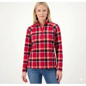 Eddie Bauer Fleece Sweater Womens L‎ Pink Plaid Y2K Outdoor Cozy Winter Casual
